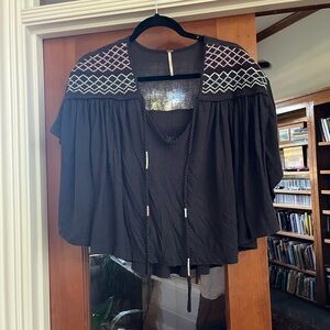 Black Embroidered Cape with Pink and White Accents